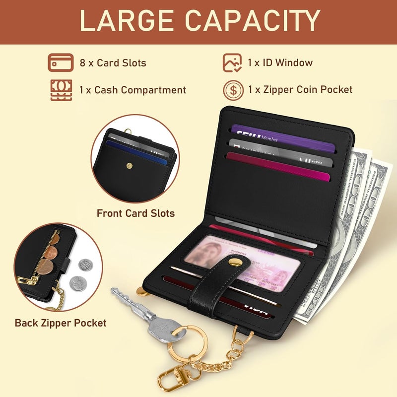 Jogjam Black Rfid Ladies Wallet, Small Slim Thin Compact Credit Card Women Wallet, PU Leather Bifold Cash Zipper Coin Pocket ID Window for Female - Image 4